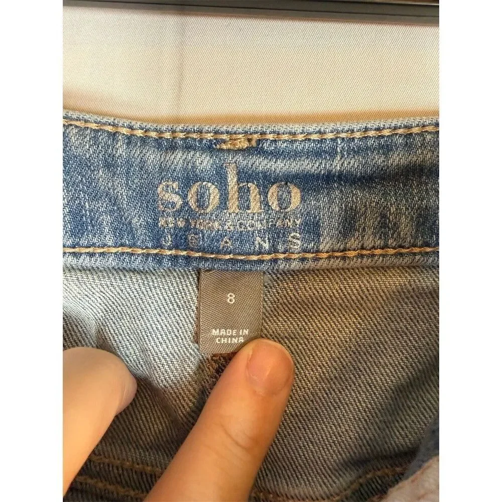 Soho Jeans Skirt Womens Size 8 Blue Light Wash Denim Mini Colorblock Hem - Picture 5 of 9